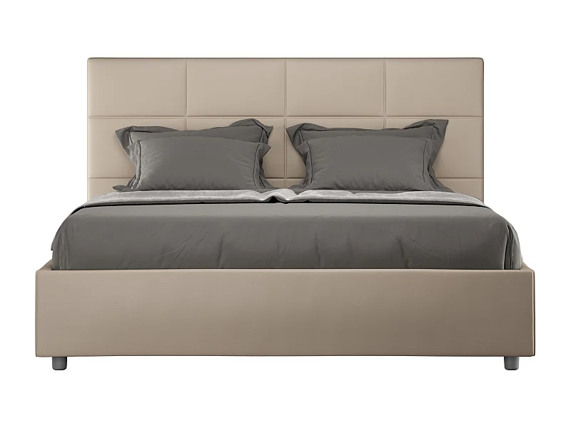 Cama contenedor Mika tapizada símil piel gris tórtola 160x190