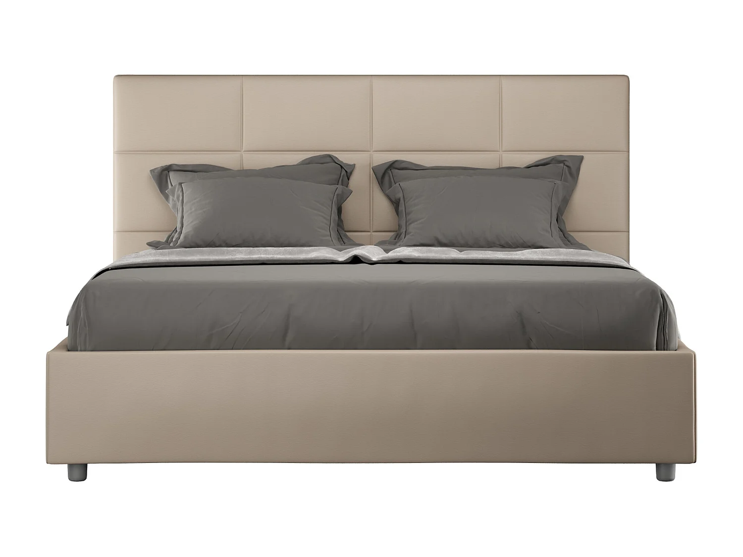 Cama de casal queen size com arrumação estofada 160x190 pele sintética tortora Mika