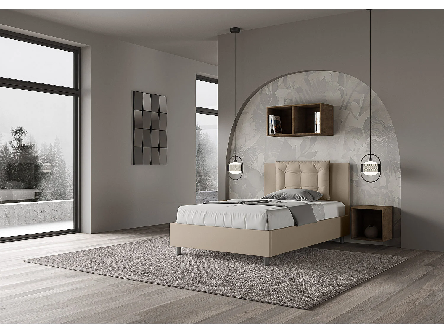 Lit 1 place et demi sans sommier rembourré 120x190 similicuir taupe Annalisa