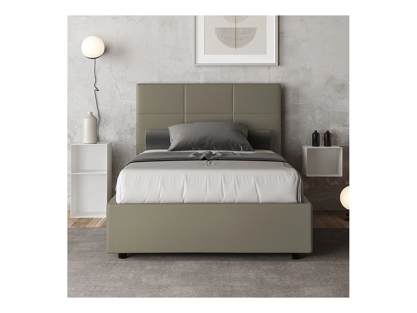 Gestoffeerd bed zonder boxspring 140x210 Mika cappuccino imitatieleer