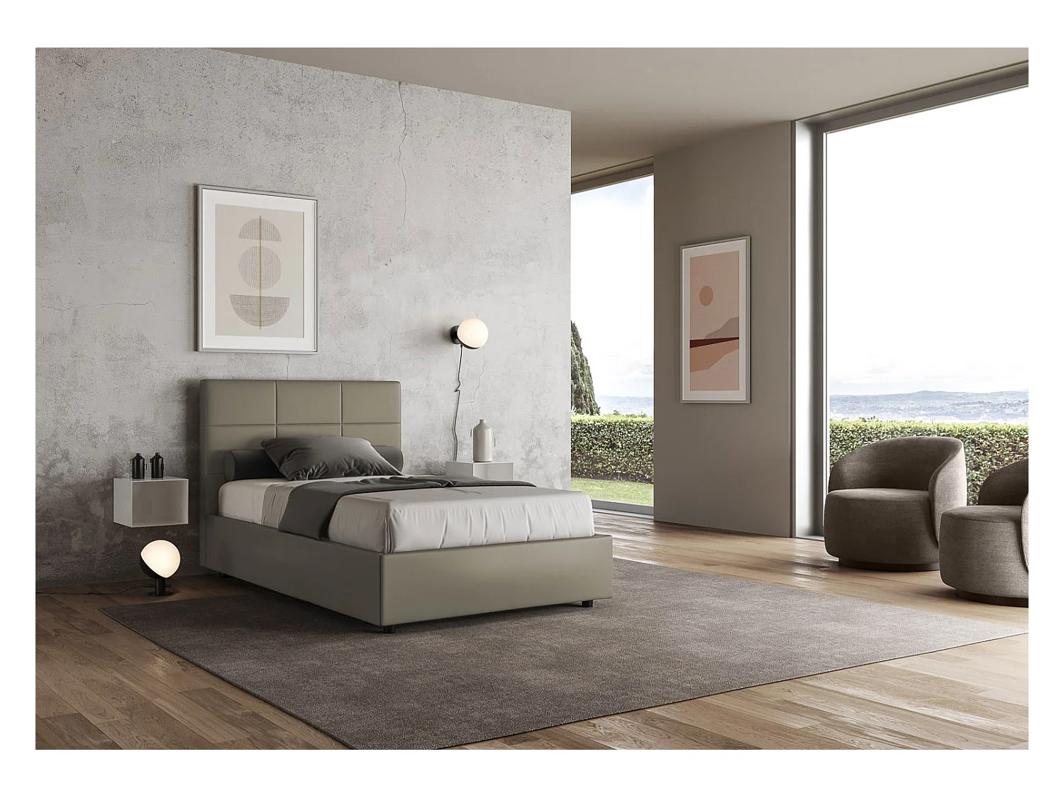 Letto con rete imbottito 120x190 similpelle cappuccino Mika