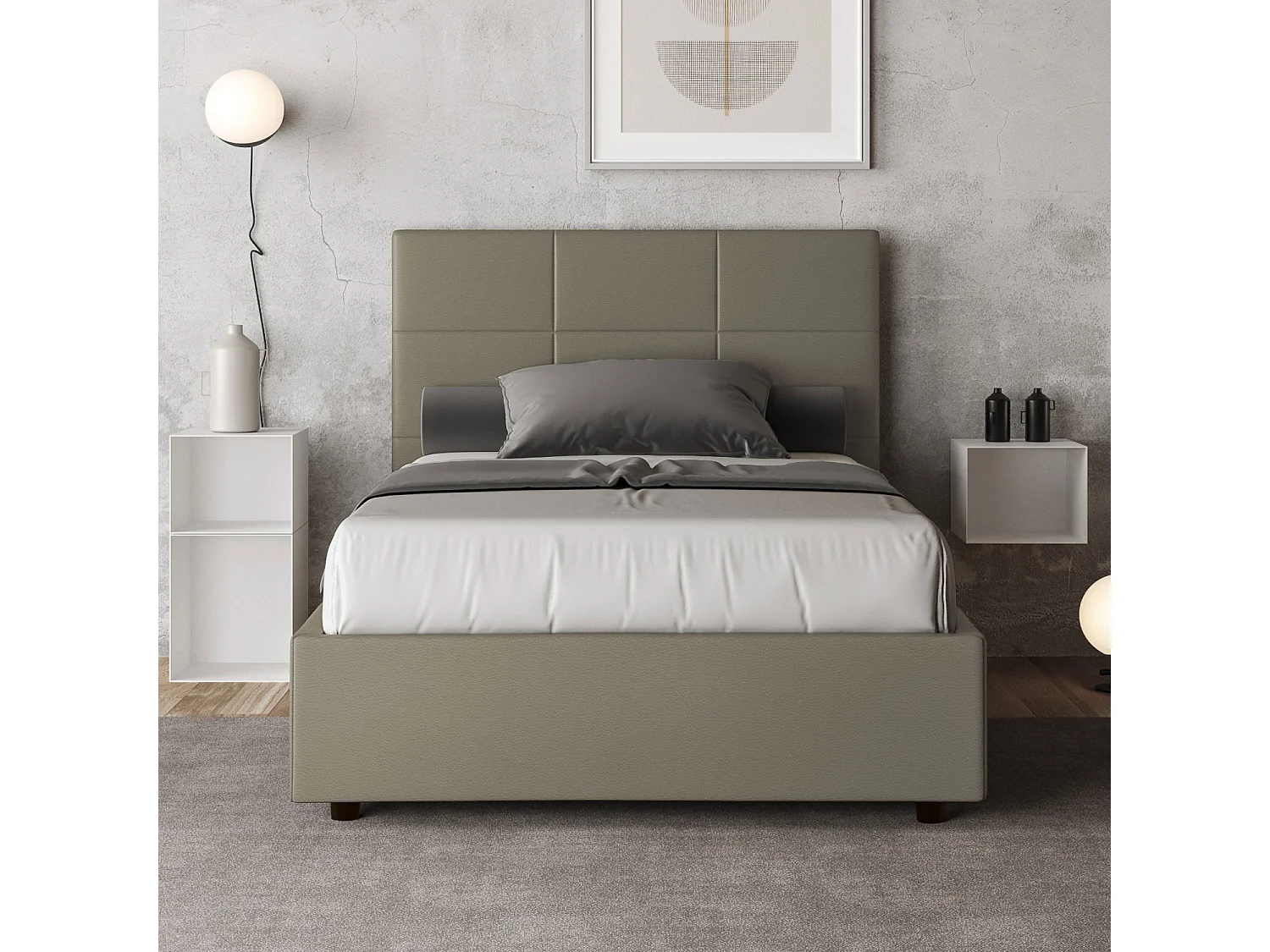 Lit 1 place et demi avec sommier rembourré 120x190 similicuir cappuccino Mika
