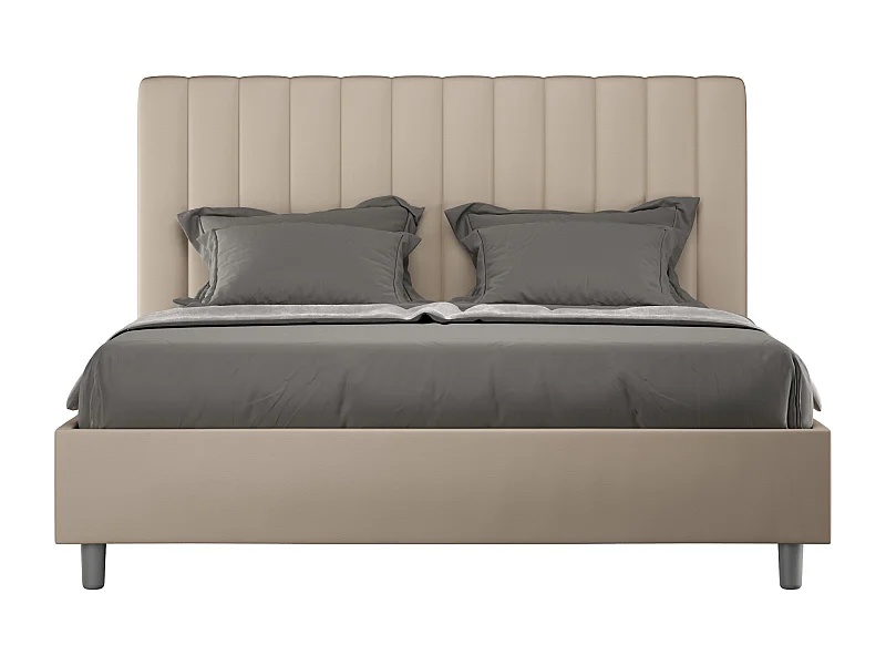 Lit sans sommier rembourré 160x190 similicuir taupe Agueda