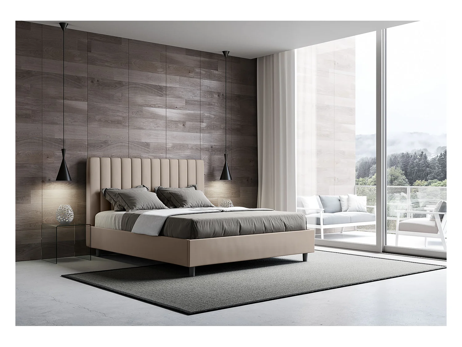 Letto senza rete imbottito 160x190 similpelle tortora Agueda