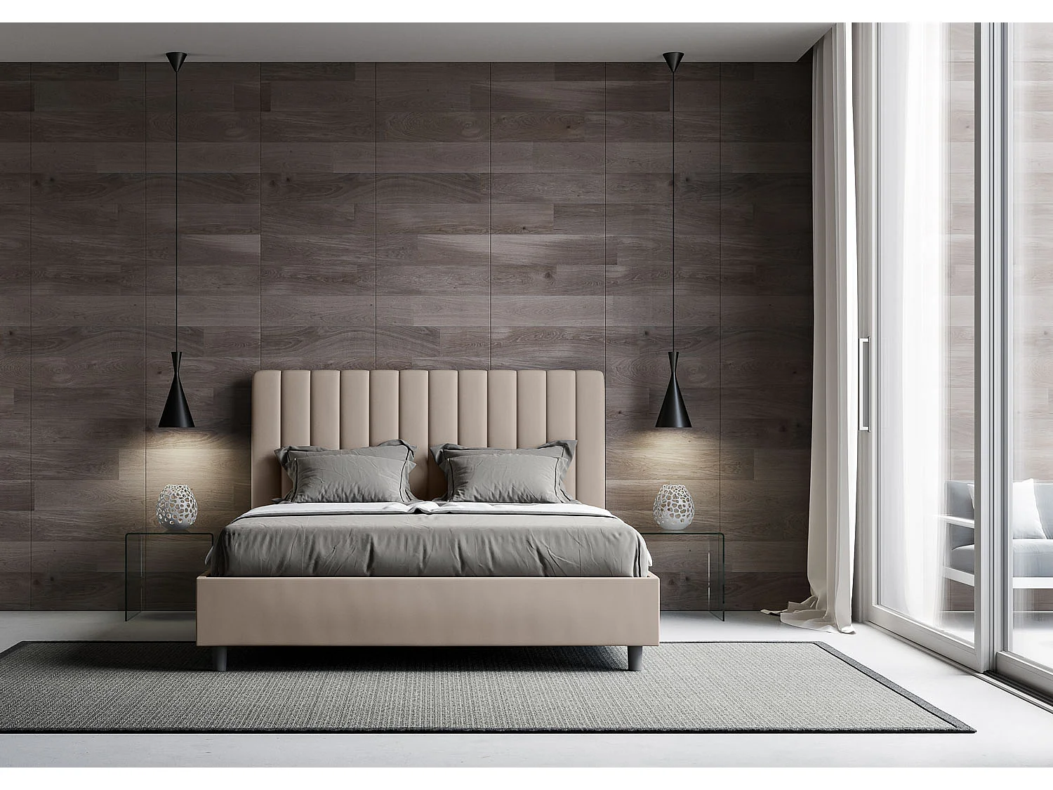 Gestoffeerd Bed 160x190 zonder lattenbodem kunstleer taupe Agueda