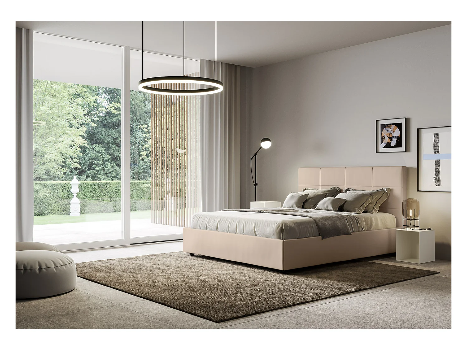 Lit sans sommier rembourré 160x200 similicuir taupe Mika