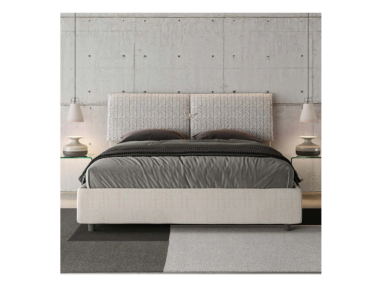 Letto con rete imbottito 160x210 tessuto Aragona 1 bianco Mados