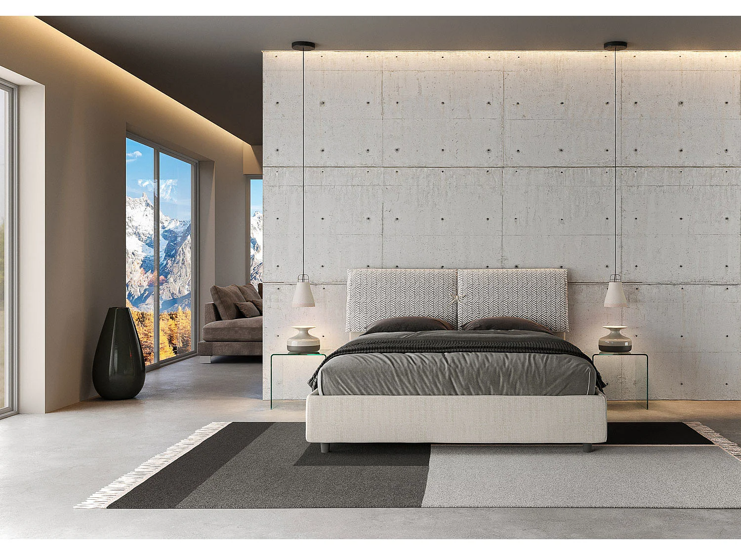 Lit avec sommier rembourré 160x210 tissu Aragona 1 blanc Mados