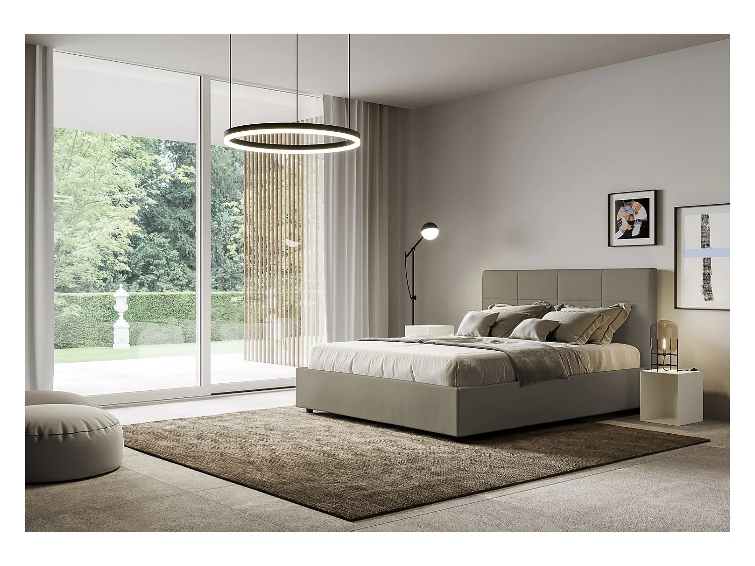Letto con rete imbottito 160x200 similpelle cappuccino Mika