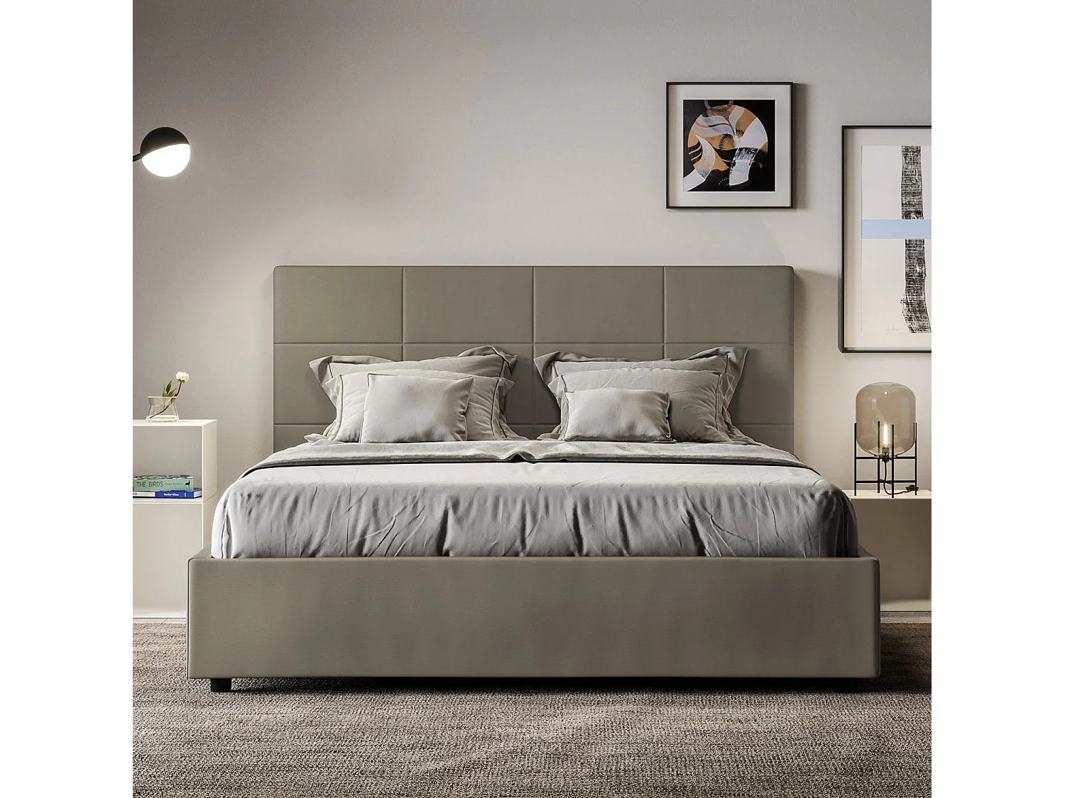 Lit avec sommier rembourré 160x200 similicuir cappuccino Mika
