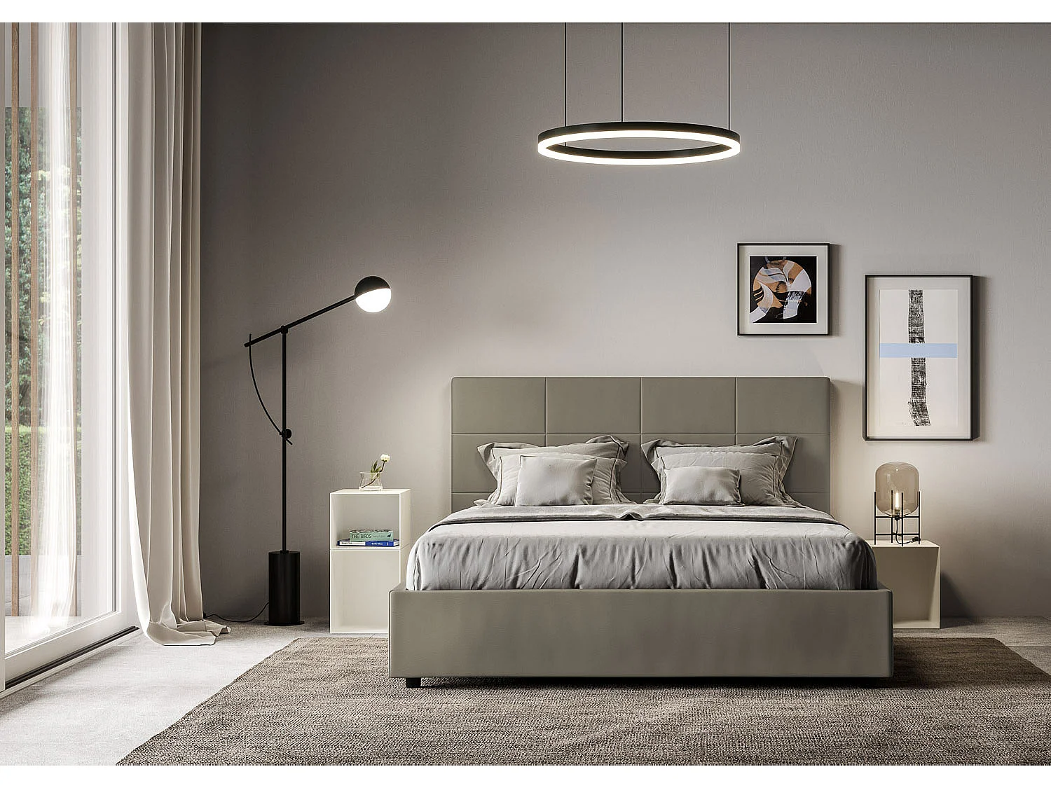 Lit avec sommier rembourré 160x200 similicuir cappuccino Mika