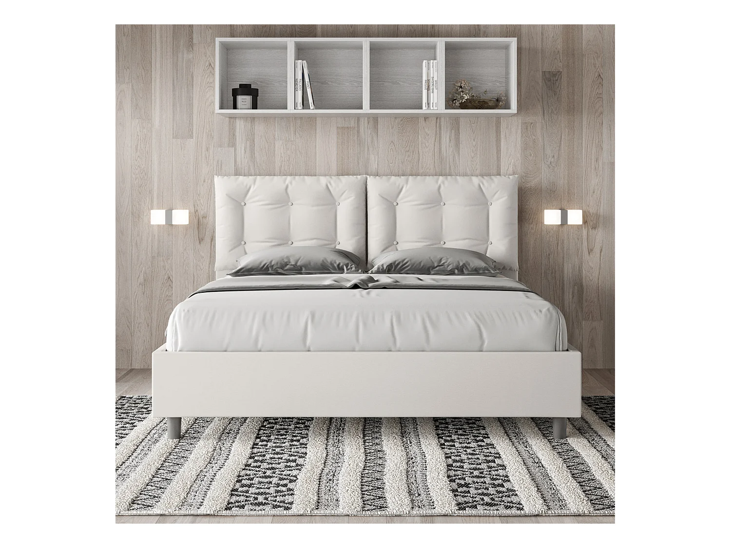 Letto senza rete imbottito 160x200 similpelle bianco Annalisa