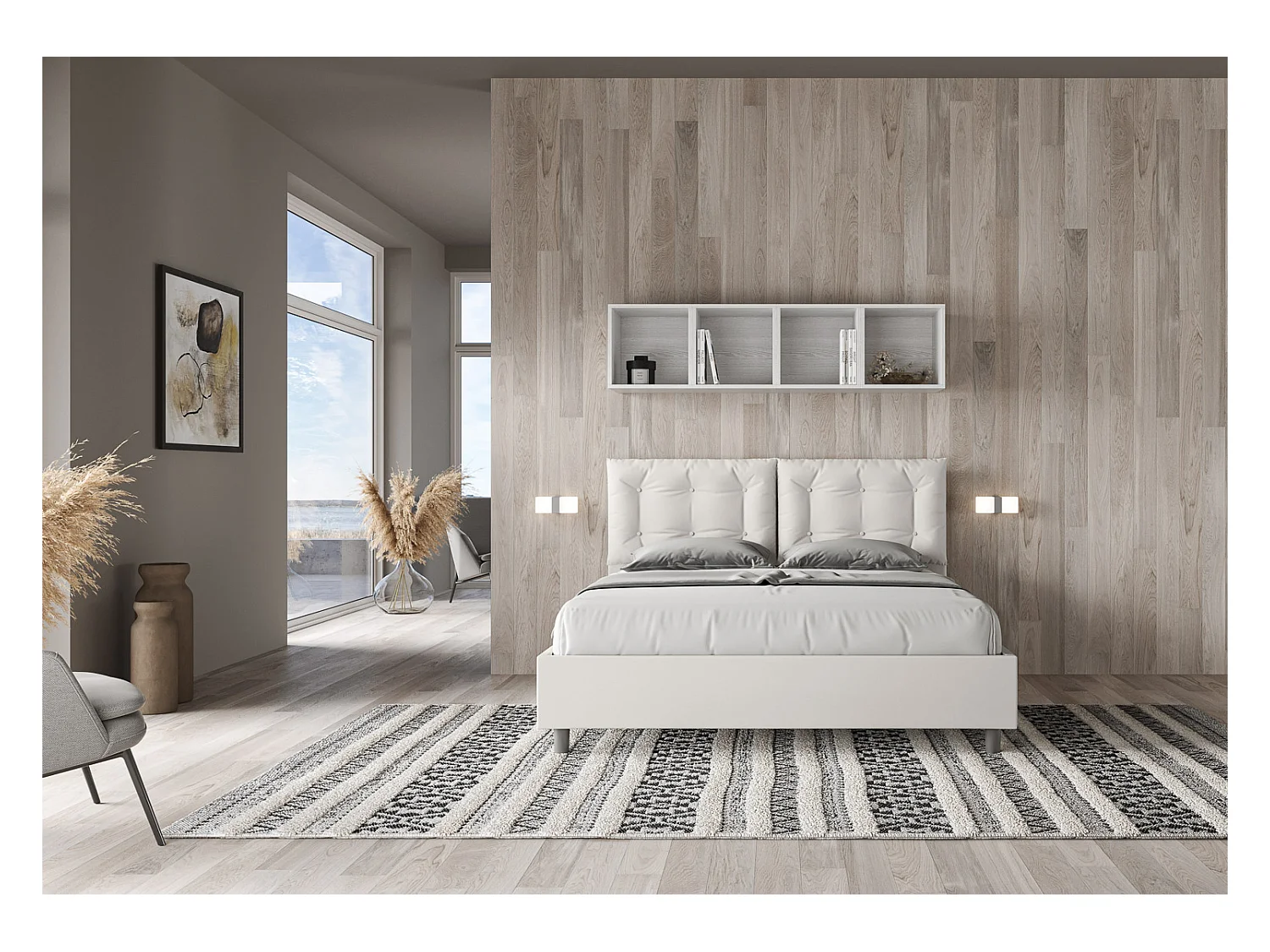 Letto senza rete imbottito 160x200 similpelle bianco Annalisa