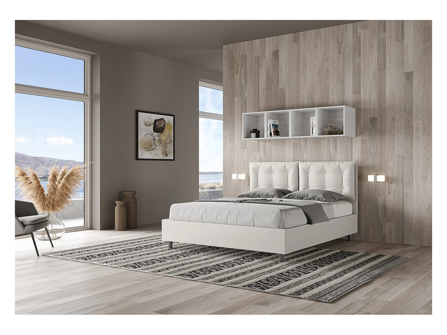 Letto senza rete imbottito 160x200 similpelle bianco Annalisa