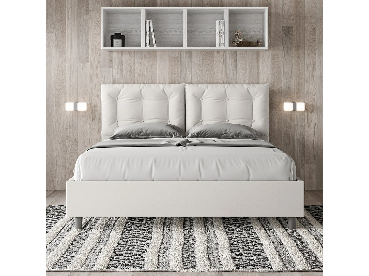 Letto senza rete imbottito 160x200 similpelle bianco Annalisa