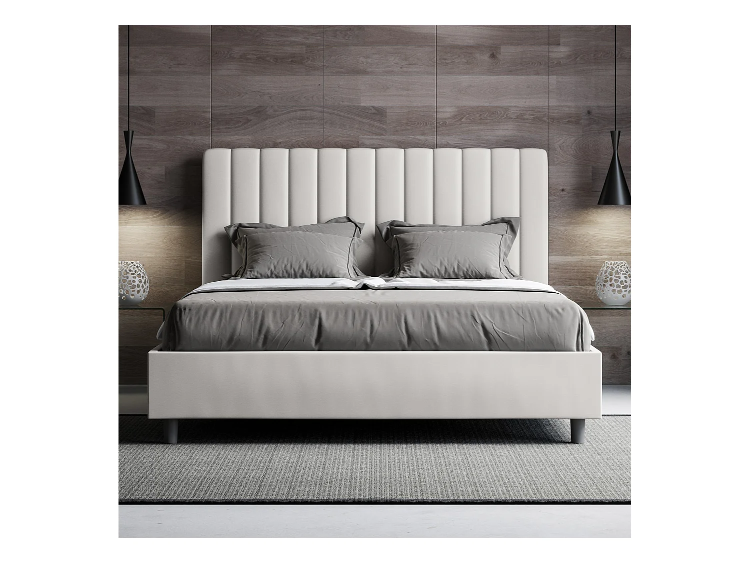 Agueda bed in wit imitatieleer met gestoffeerde basis 160x190