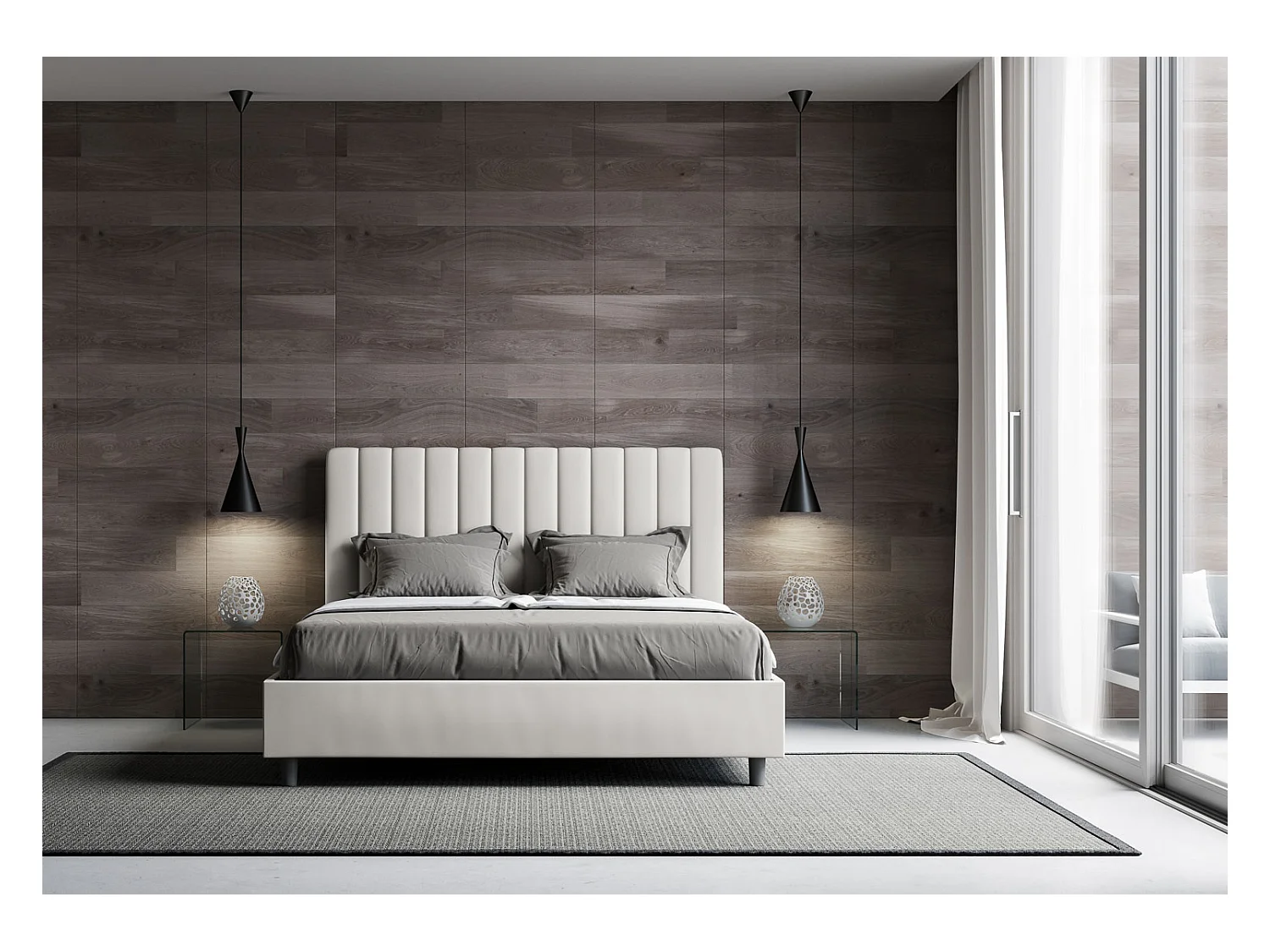 Agueda bed in wit imitatieleer met gestoffeerde basis 160x190