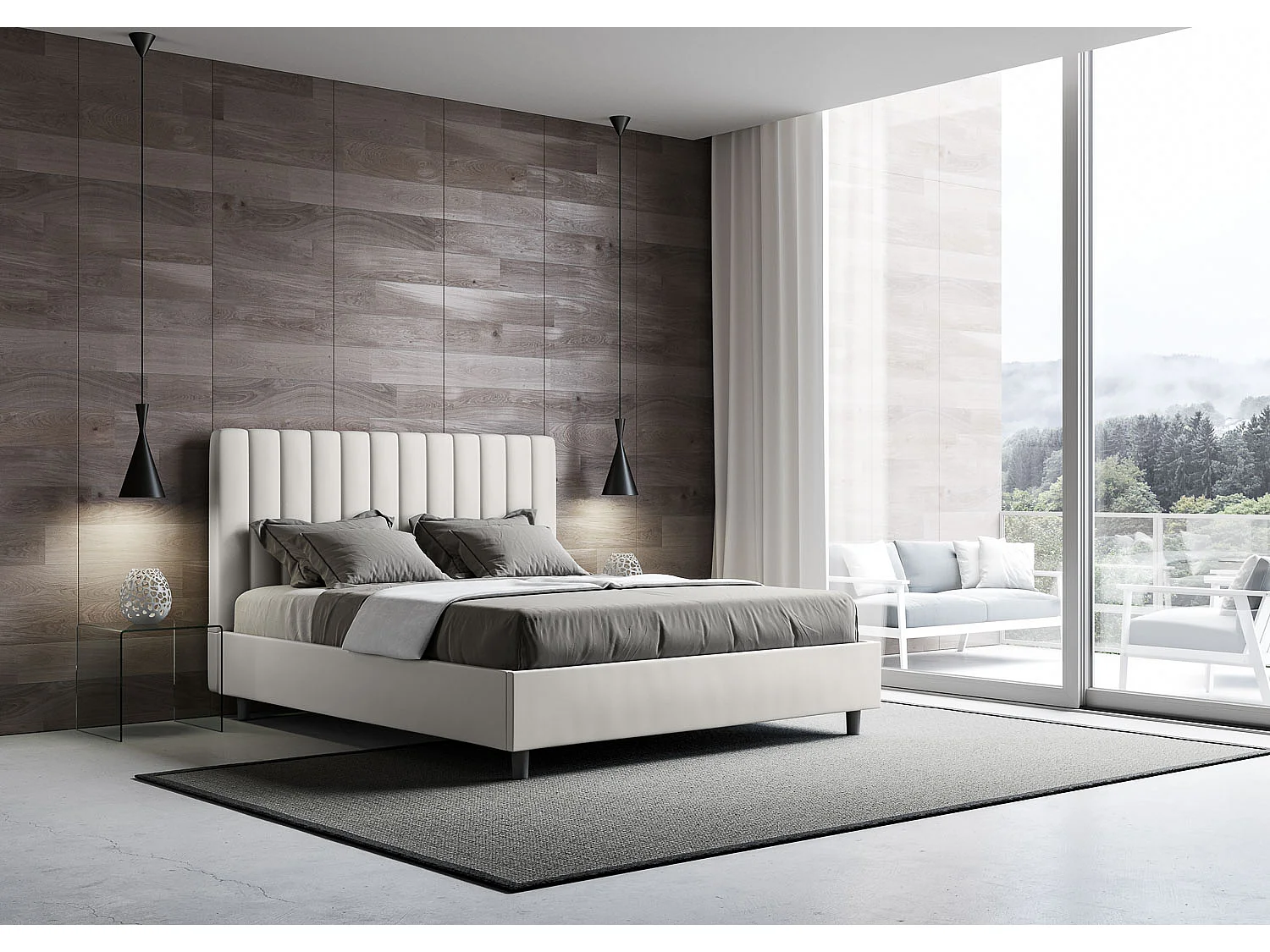 Lit avec sommier rembourré 160x190 similicuir blanc Agueda
