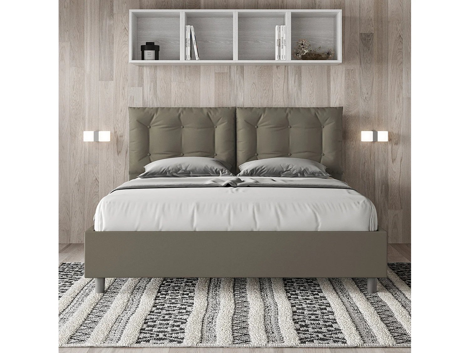 Gestoffeerd bed in imitatieleer Annalisa cappuccino zonder boxspring 160x210