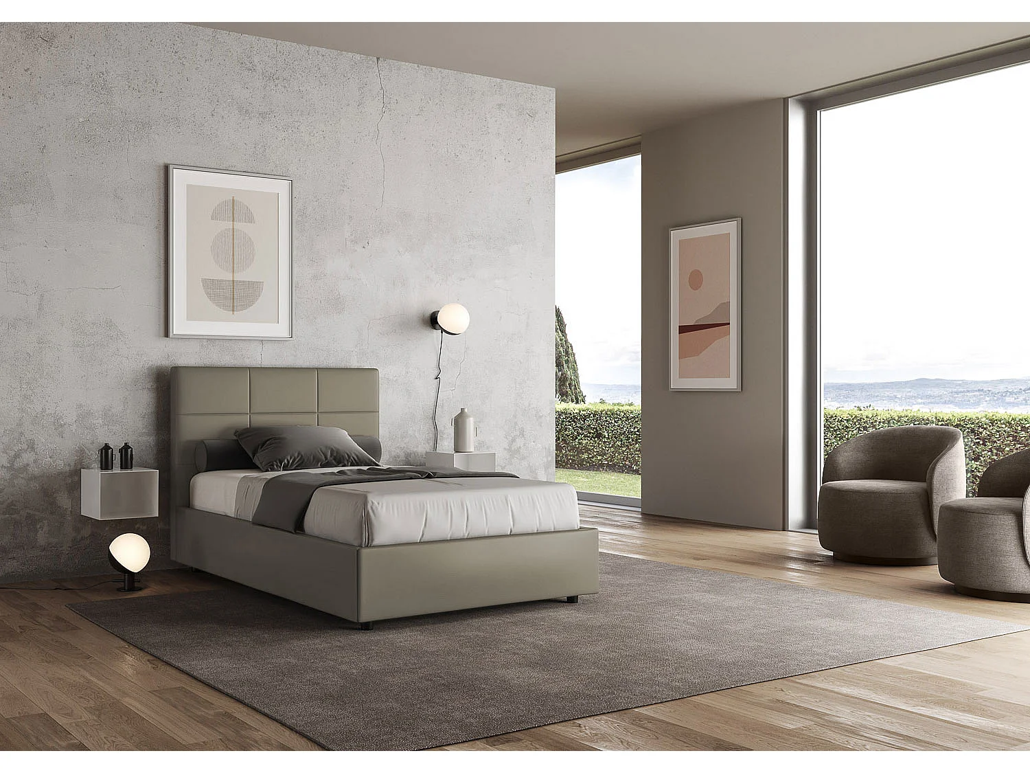 Lit double sans sommier rembourré 140x190 similicuir cappuccino Mika