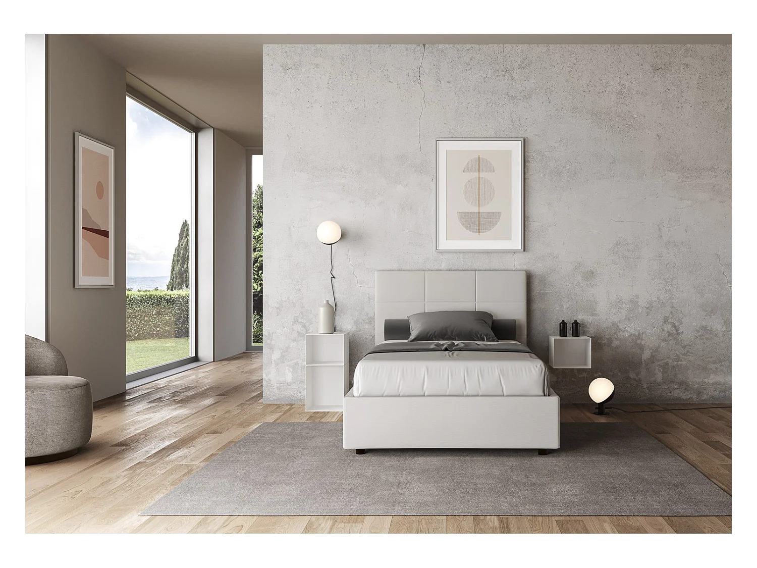 Letto con rete imbottito 120x190 similpelle bianco Mika