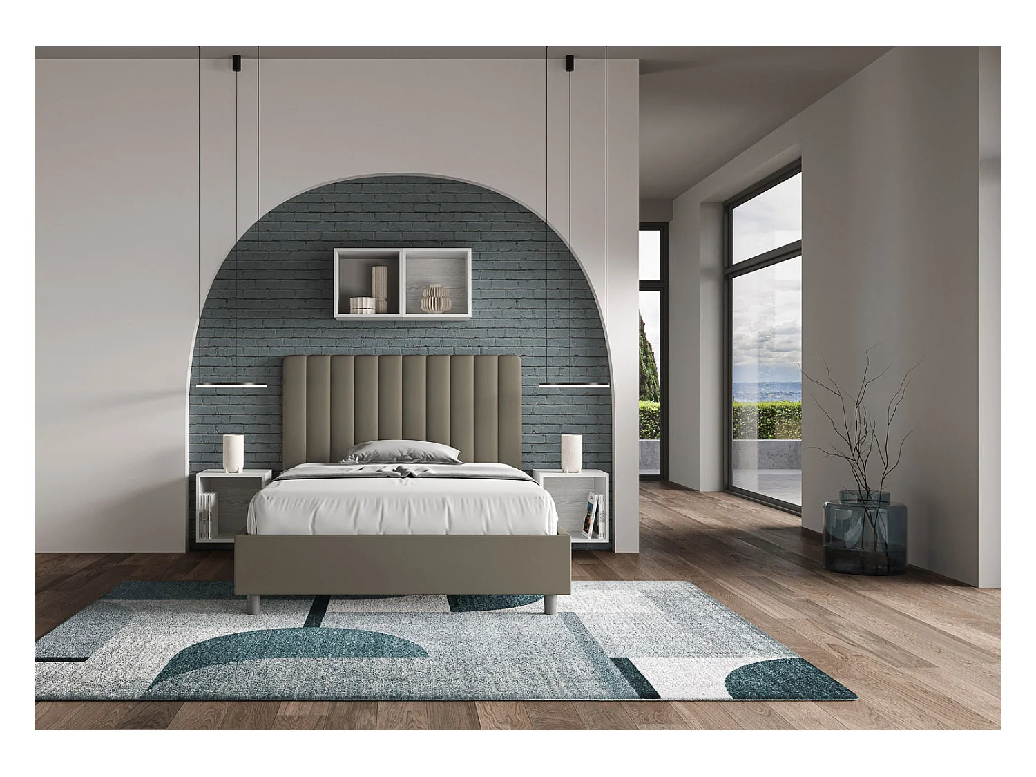 Letto con rete imbottito 140x200 similpelle cappuccino Agueda