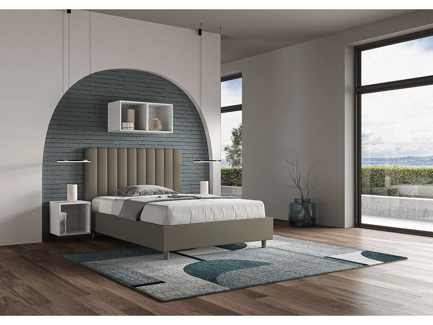 Lit double avec sommier rembourré 140x200 similicuir cappuccino Agueda