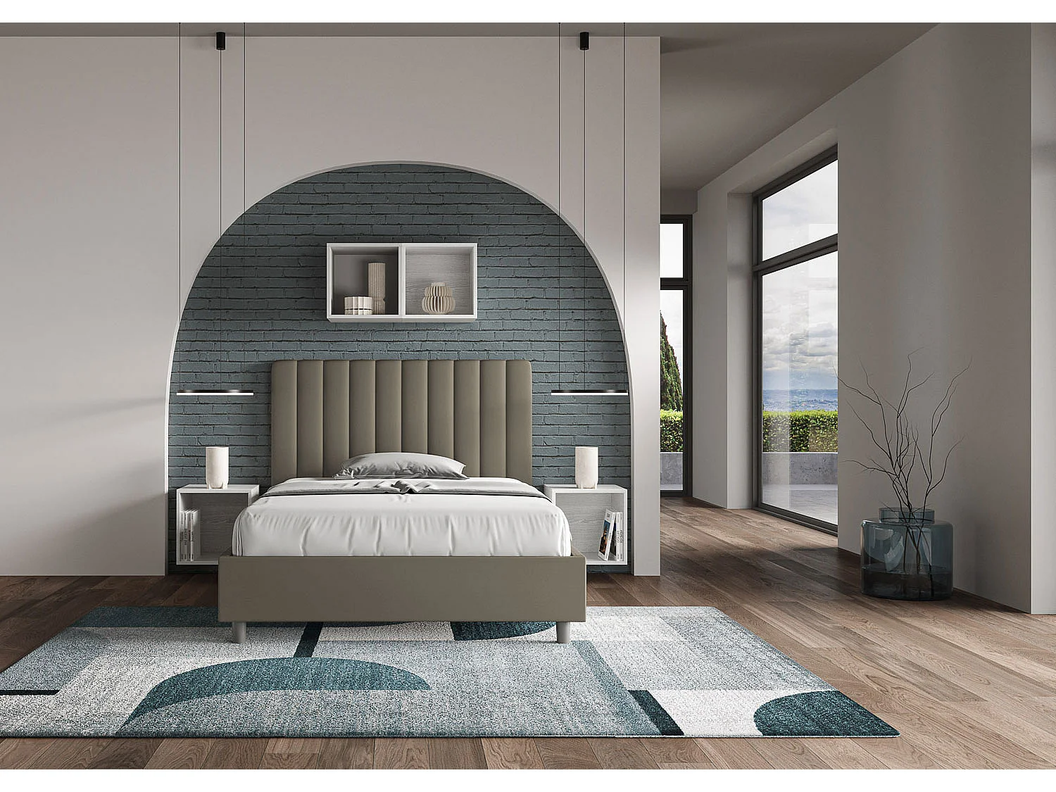 Lit double avec sommier rembourré 140x200 similicuir cappuccino Agueda