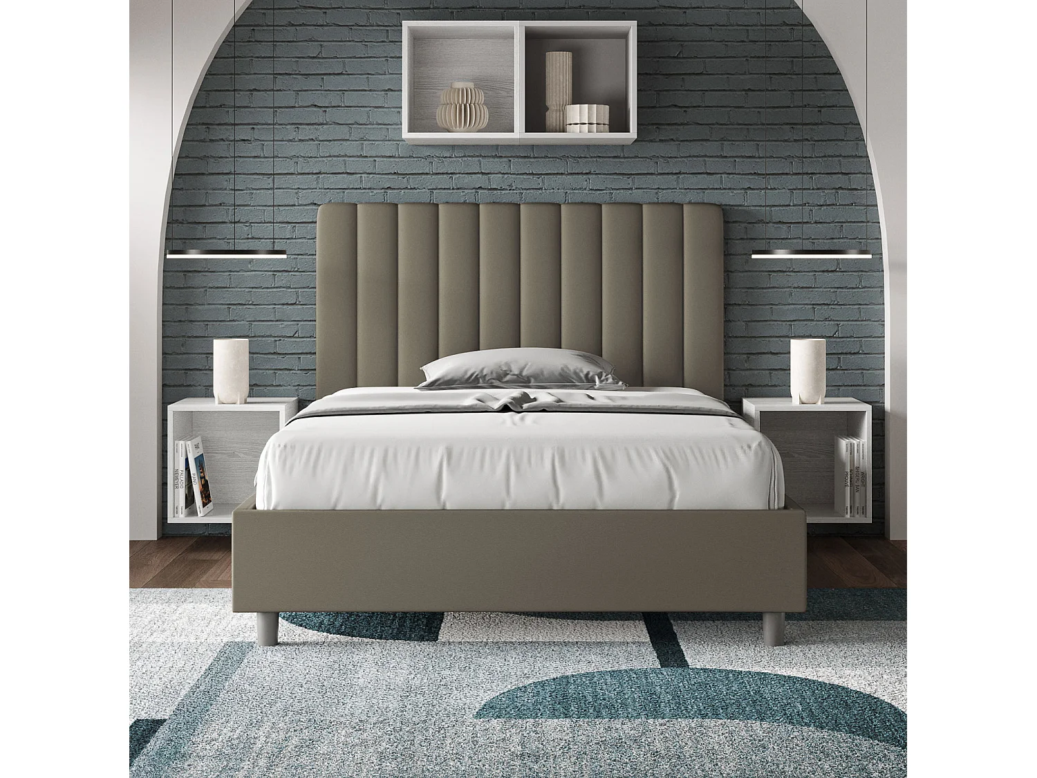 Lit double avec sommier rembourré 140x200 similicuir cappuccino Agueda