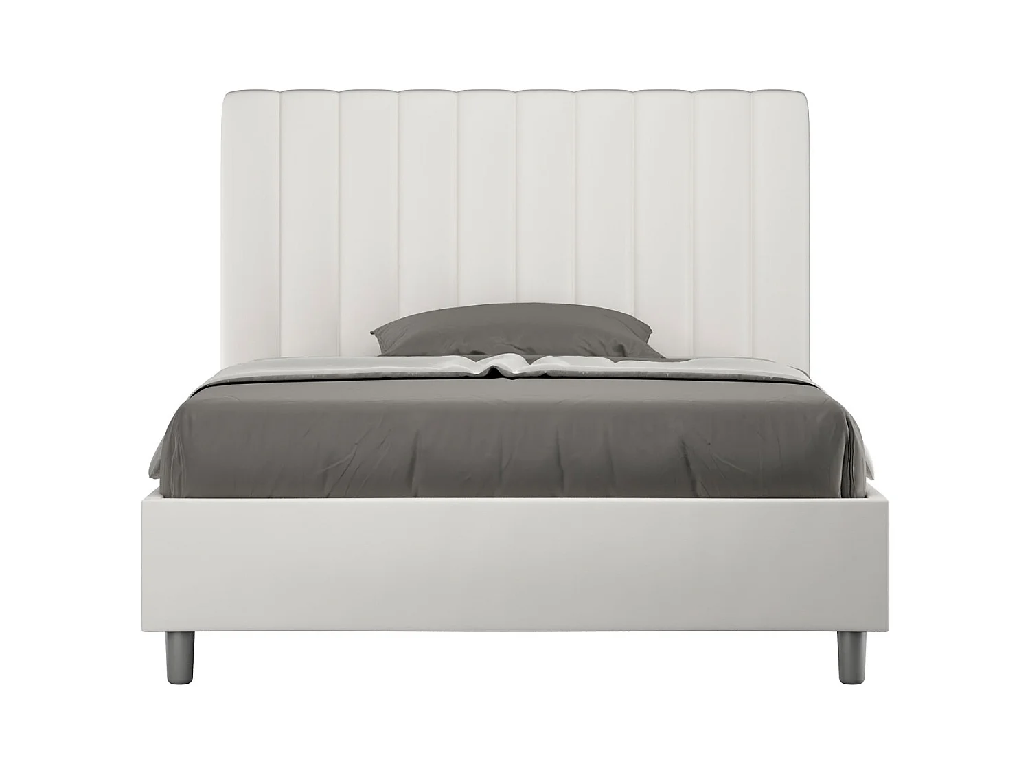 Gewatteerd tweepersoonsbed met verticale lijnen in kunstleer Nora-Kleur Wit-Slapen 140x200cm-Keuze Zonder boxspring