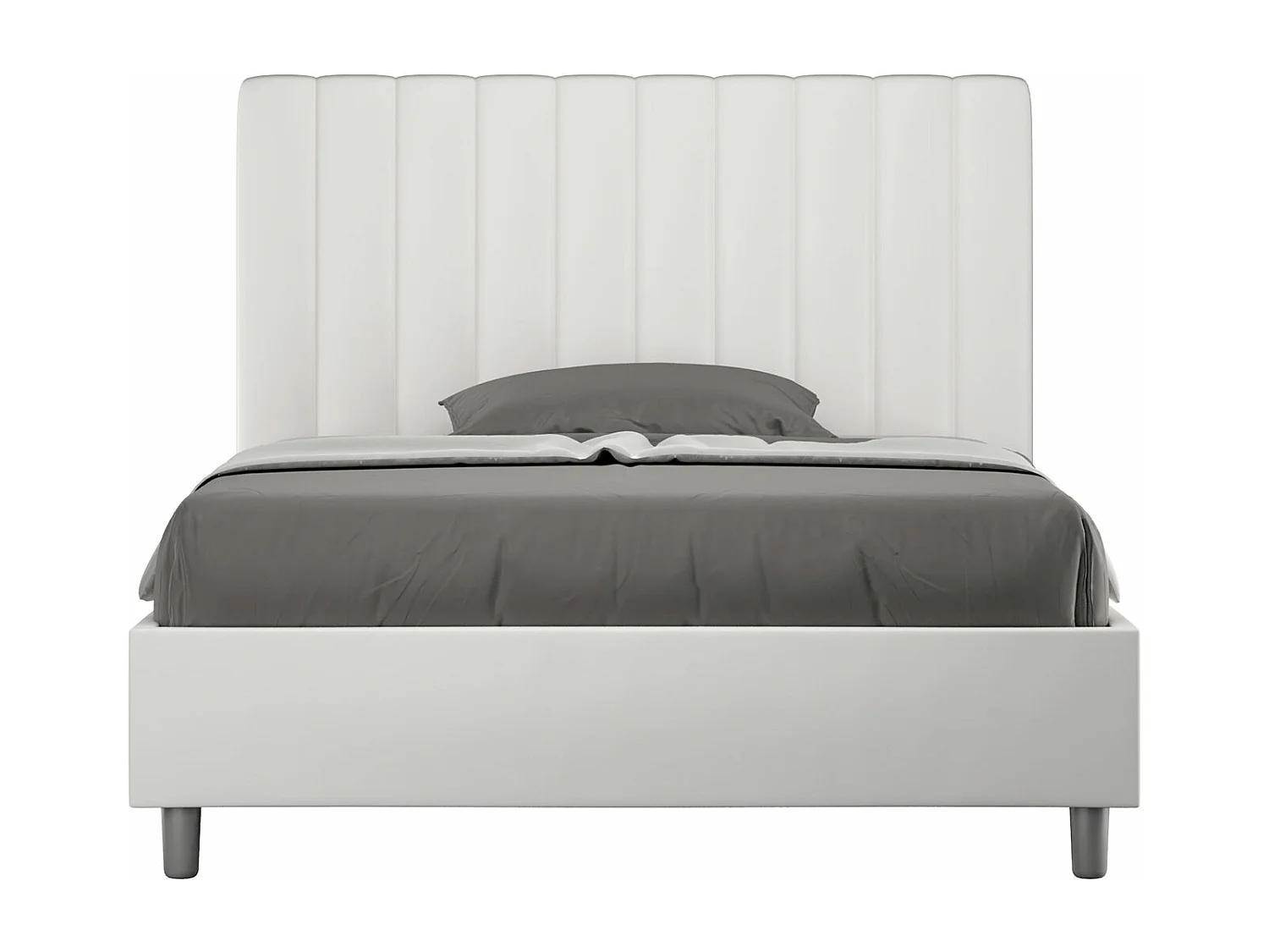 Gewatteerd tweepersoonsbed met verticale lijnen in kunstleer Nora-Kleur Wit-Slapen 140x200cm-Keuze Zonder boxspring