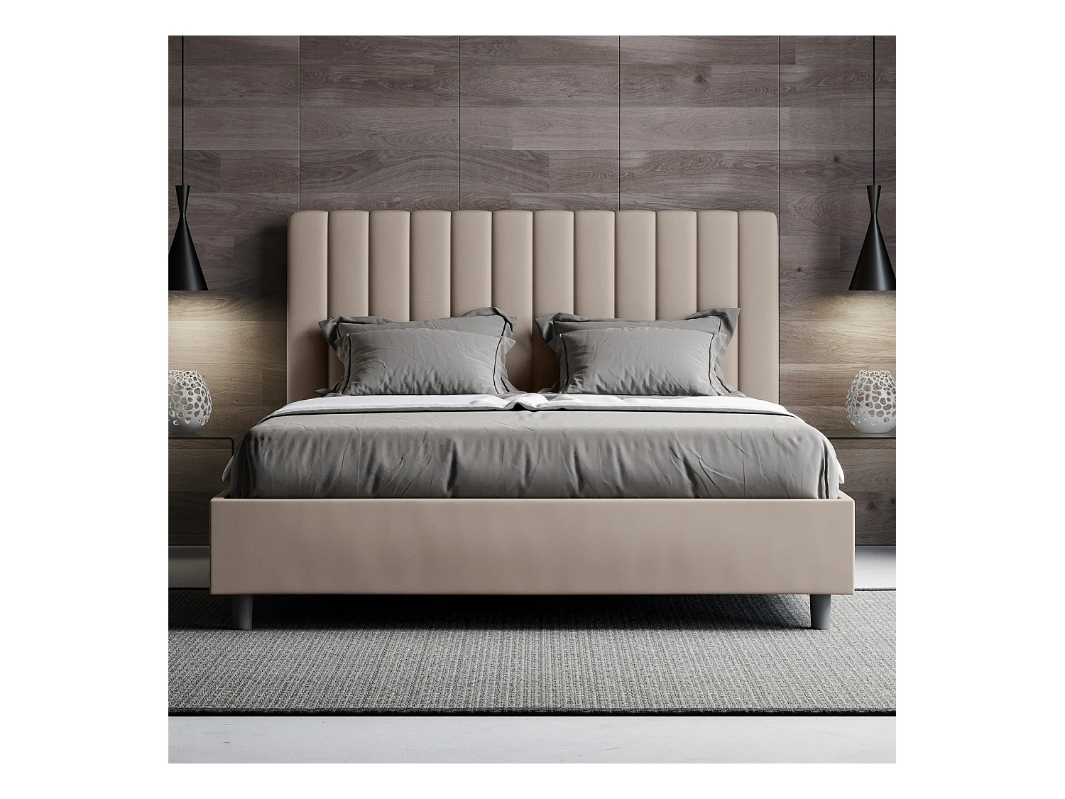 Letto con rete imbottito 160x200 similpelle tortora Agueda