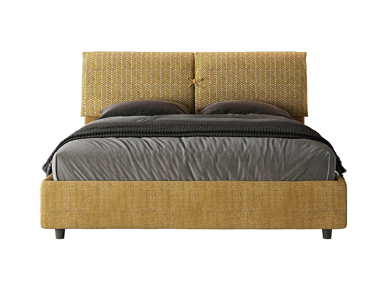 Lit avec sommier rembourrée 160x190 tissu Aragona 3 jaune Mados