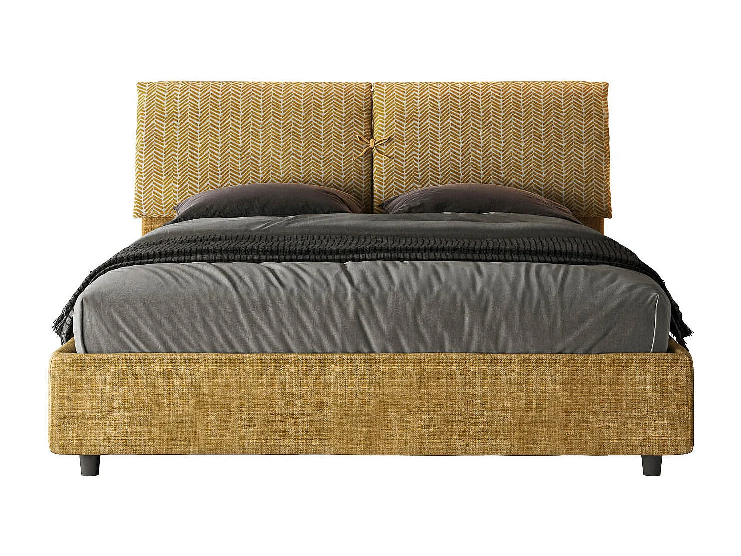 Lit avec sommier rembourrée 160x190 tissu Aragona 3 jaune Mados