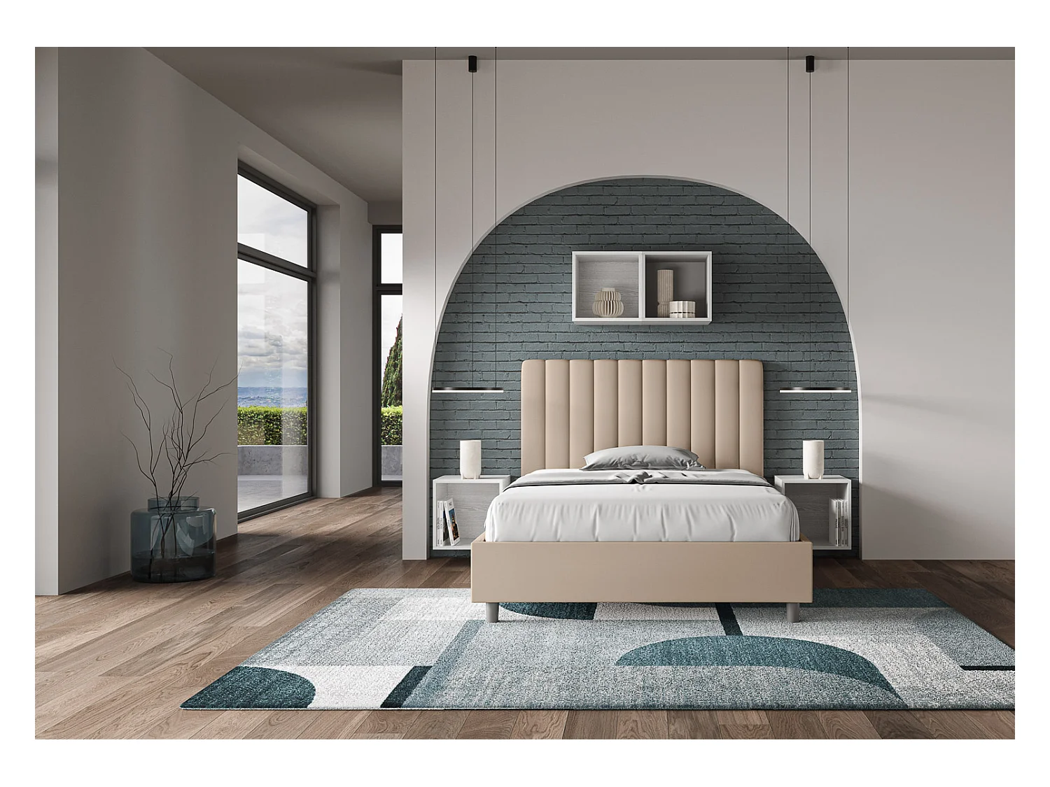 Letto senza rete imbottito 140x190 similpelle tortora Agueda