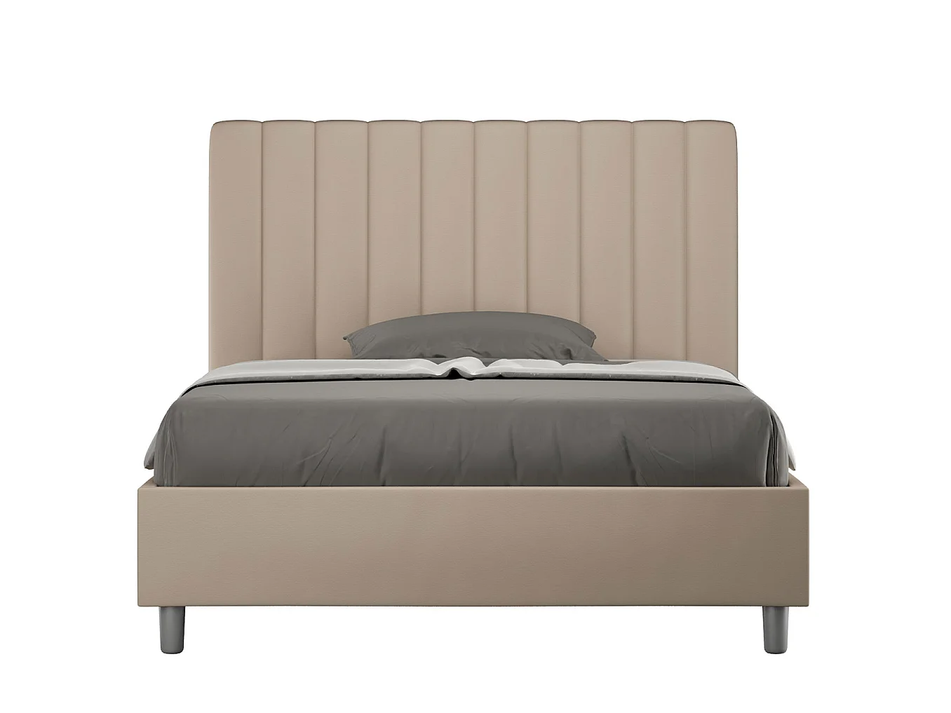 Lit double sans sommier rembourré 140x190 similicuir taupe Agueda