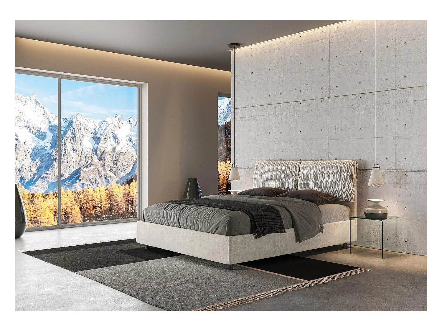 Letto senza rete imbottito 160x200 tessuto Aragona 1 bianco Mados
