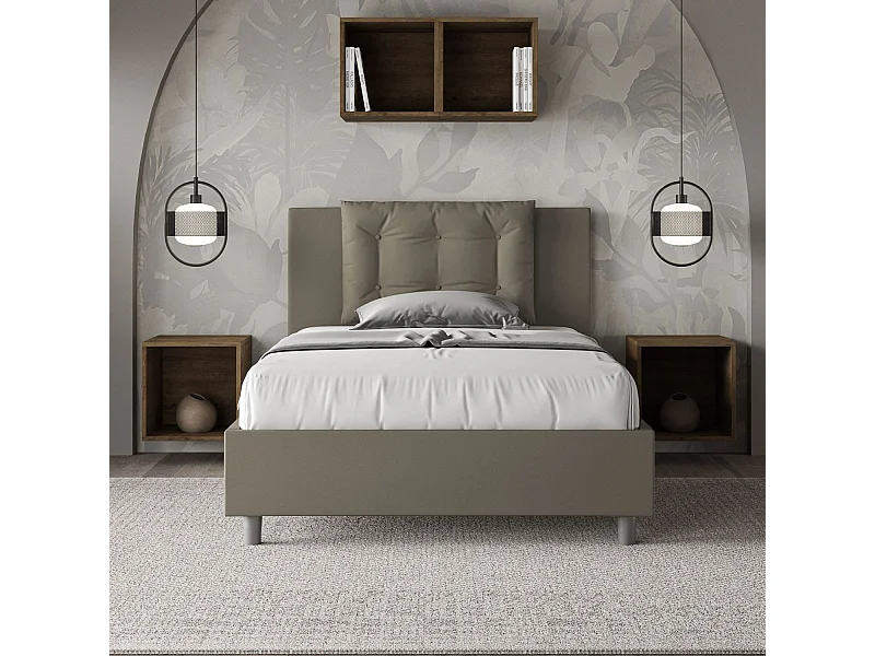 Lit 1 place et demi avec sommier rembourré 120x190 similicuir cappuccino Annalisa