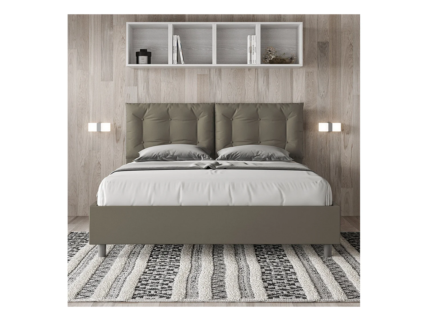Lit sans sommier rembourré 160x190 similicuir cappuccino Annalisa