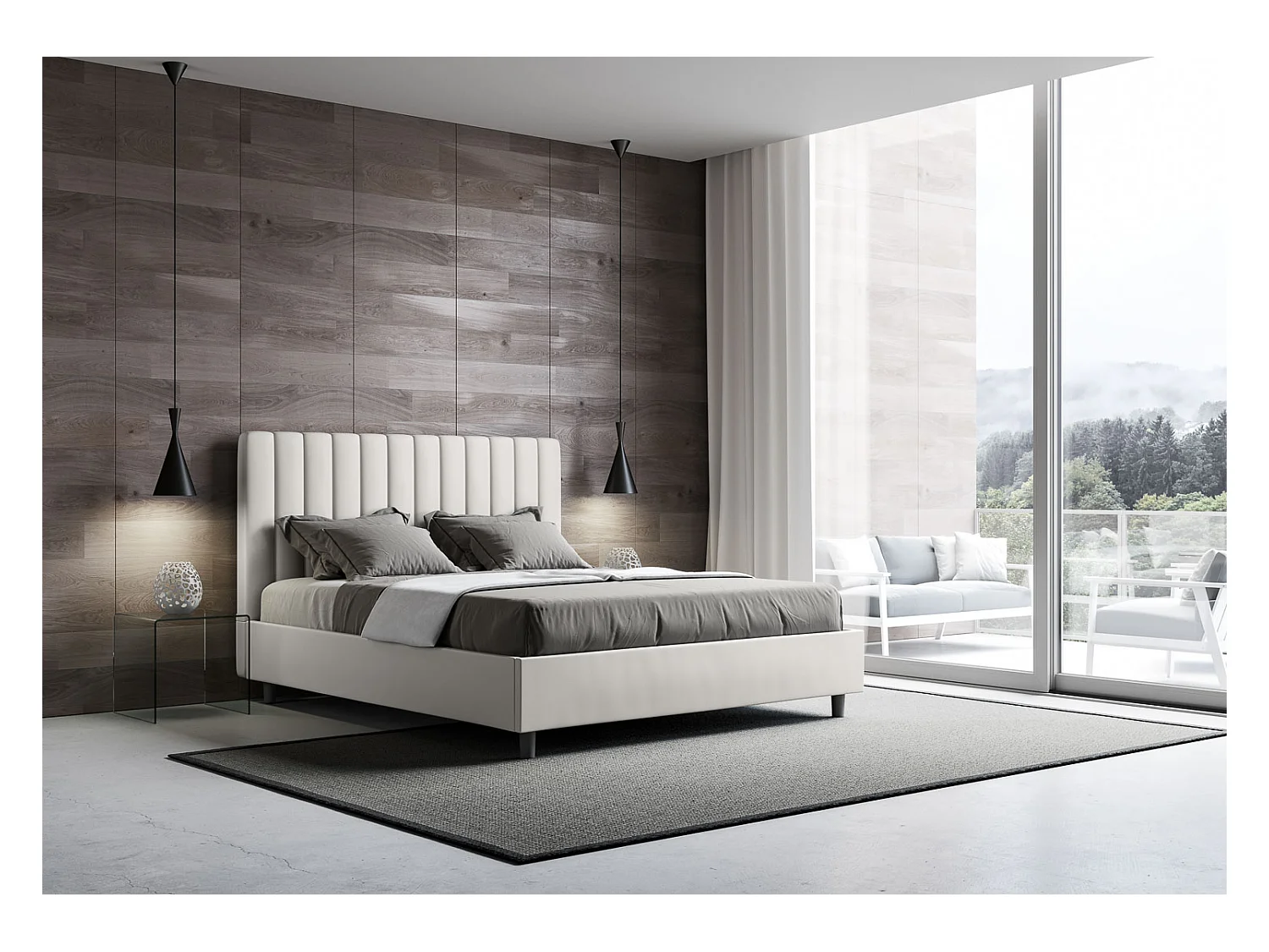 Letto senza rete imbottito 160x200 similpelle bianco Agueda