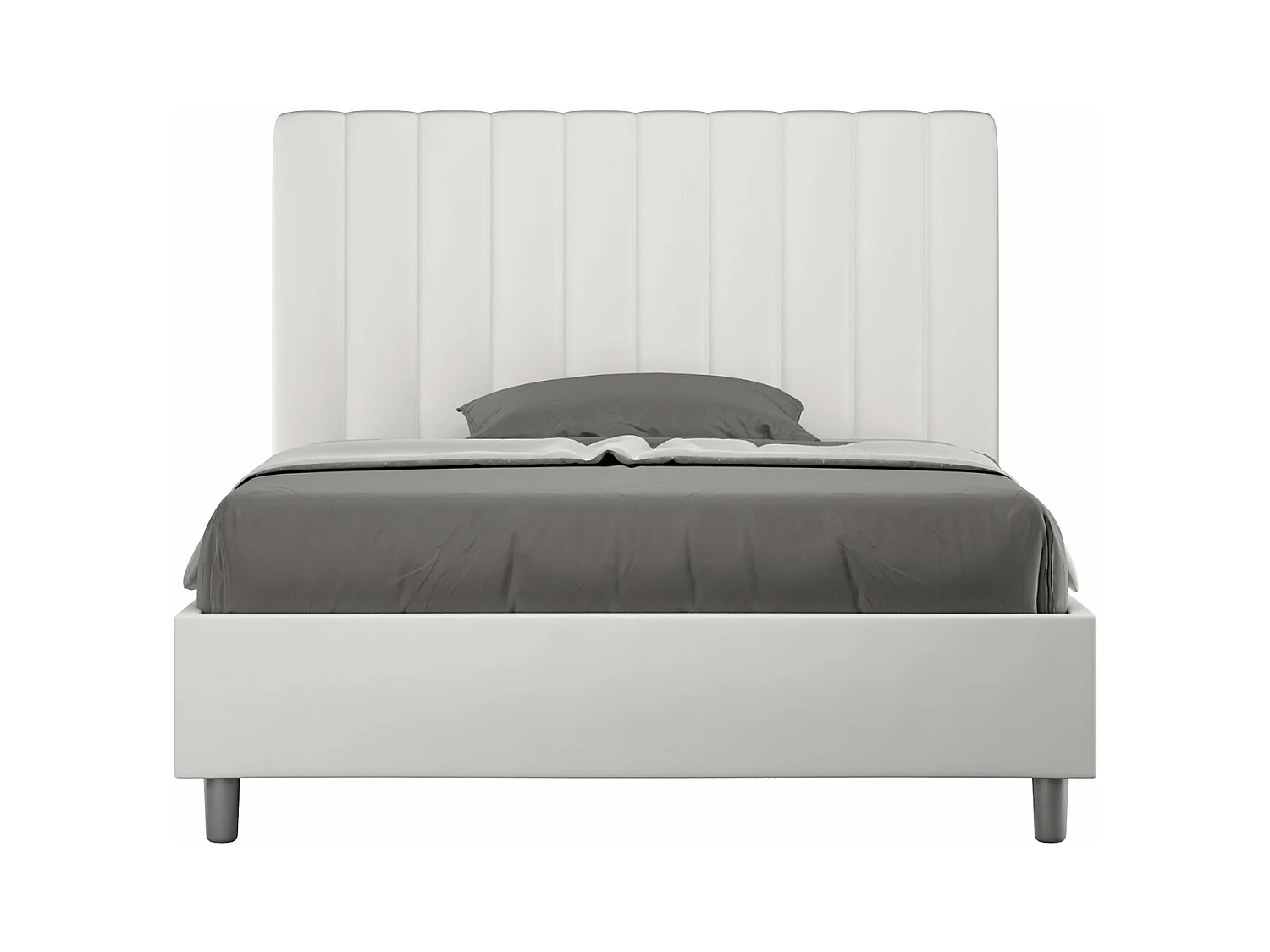 Lit avec sommier rembourrée 140x190 similicuir blanc Agueda