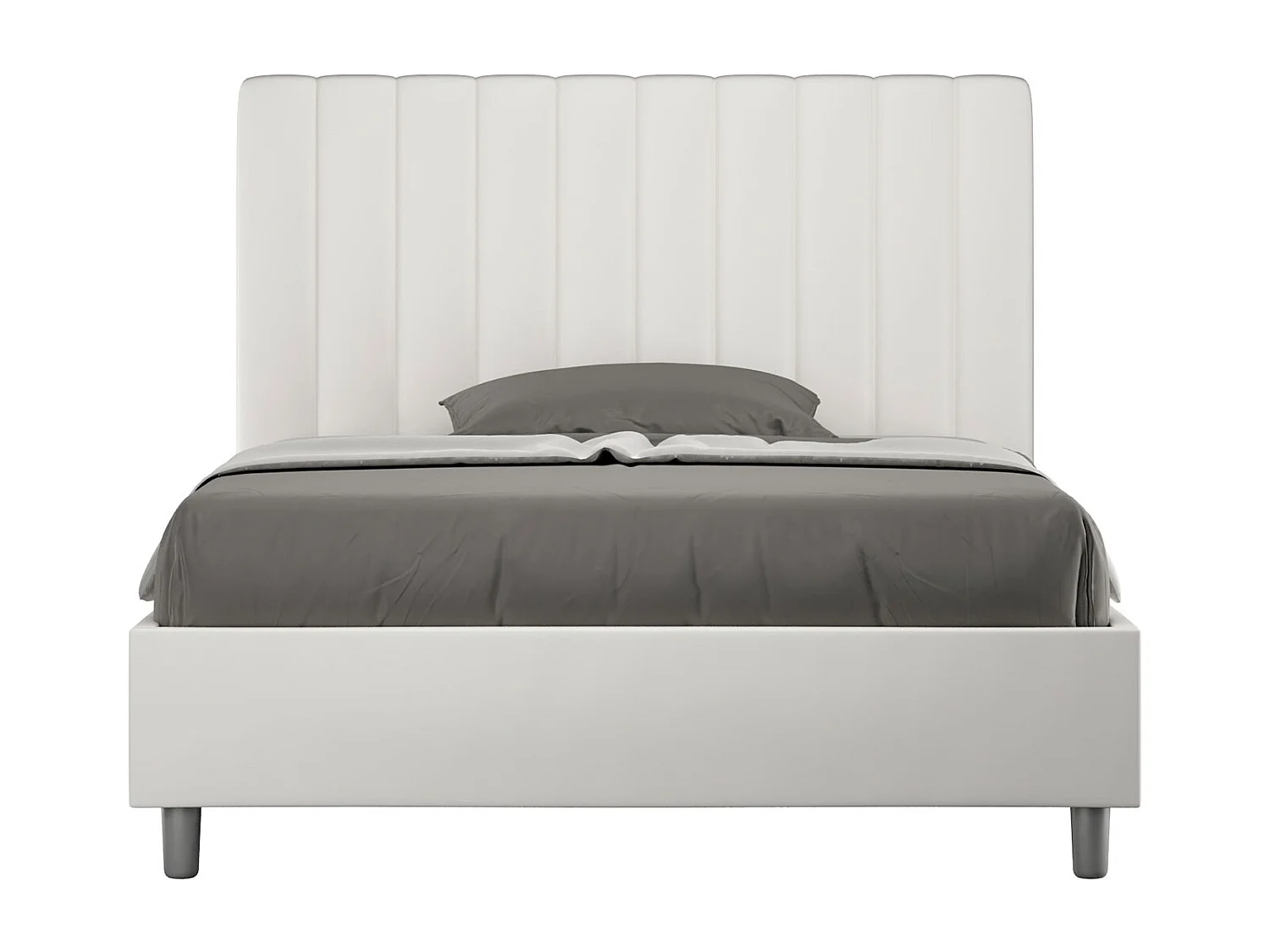 Lit double avec sommier rembourré 140x190 similicuir blanc Agueda