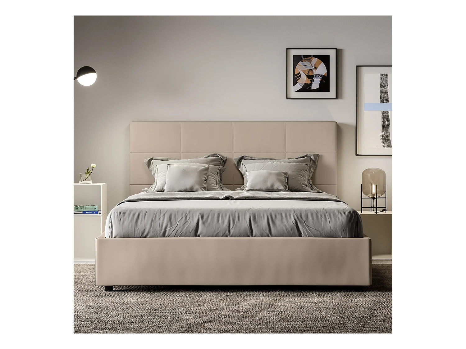 Mira gestoffeerd kunstleer bed-Kleur Licht beige-Slapen 160x200cm-Keuze Met boxspring