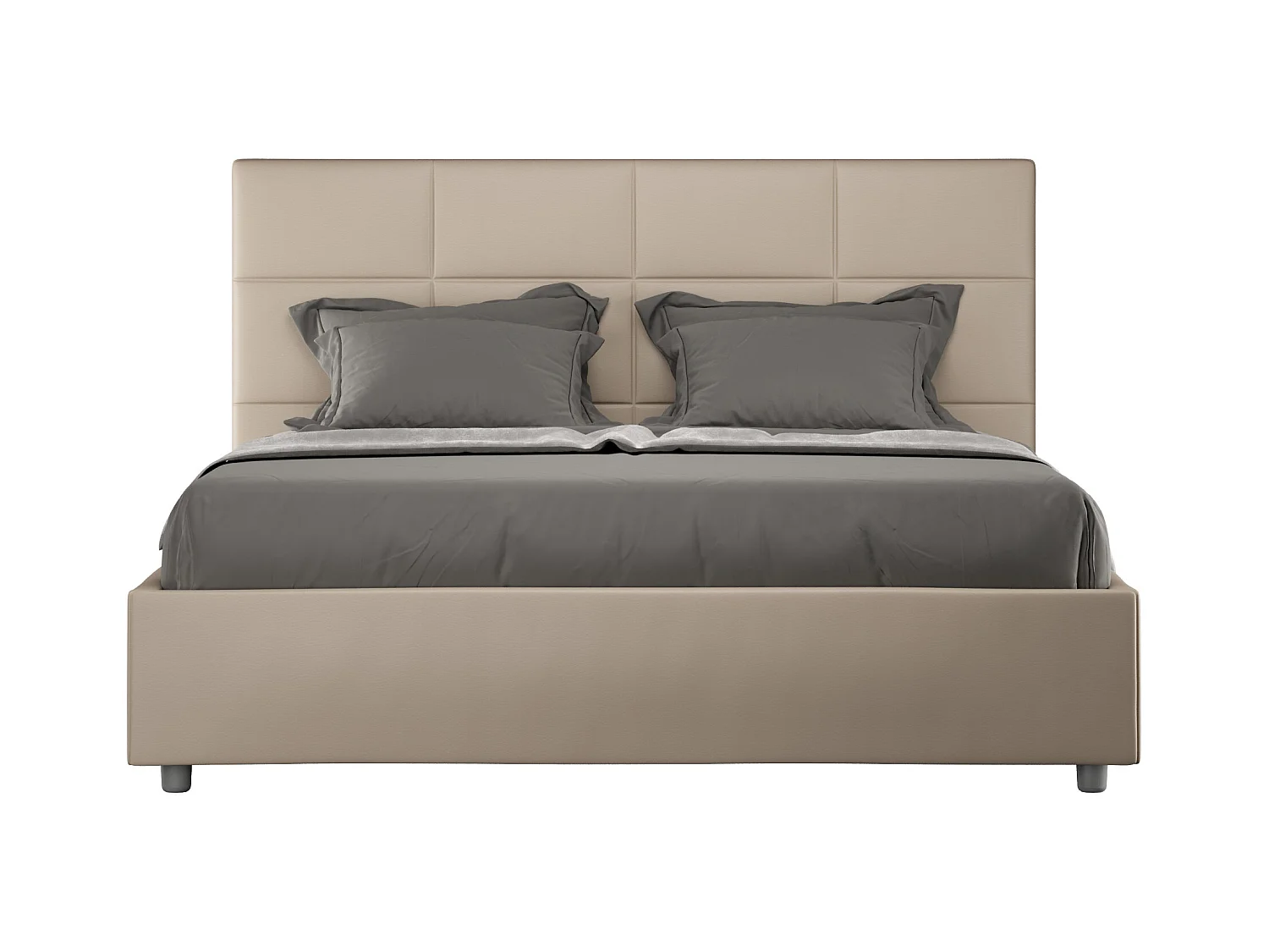 Mira gestoffeerd kunstleer bed-Kleur Licht beige-Slapen 160x200cm-Keuze Met boxspring