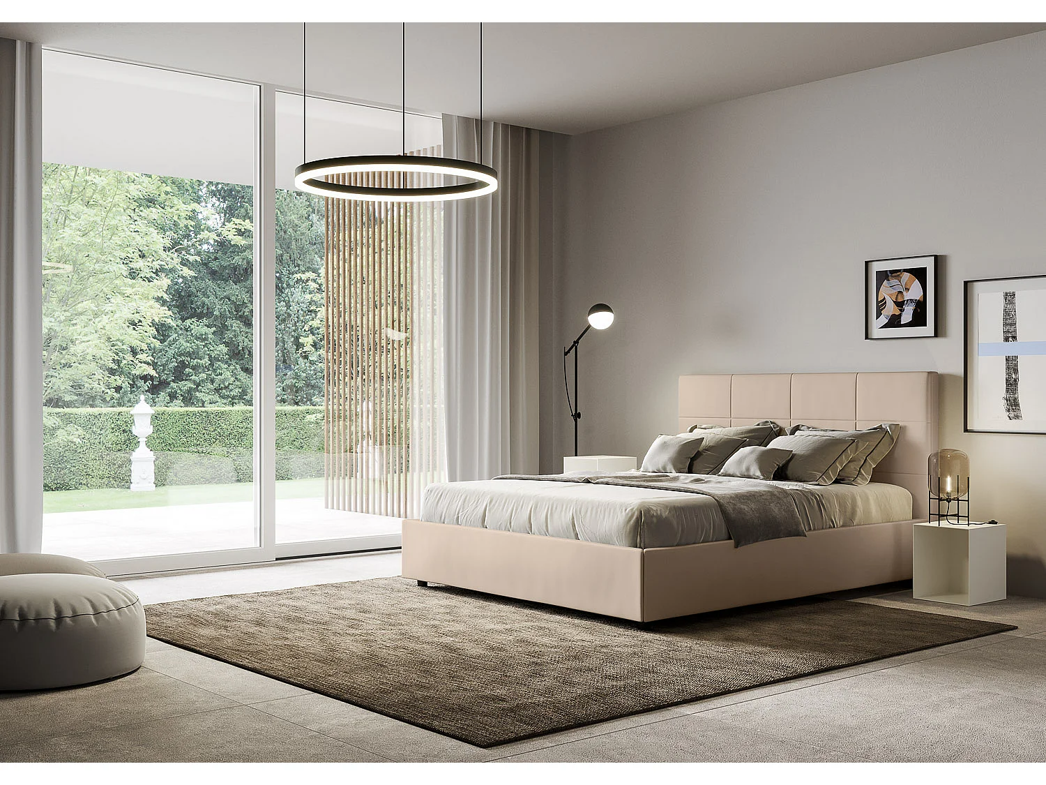 Lit avec sommier rembourré 160x200 similicuir taupe Mika