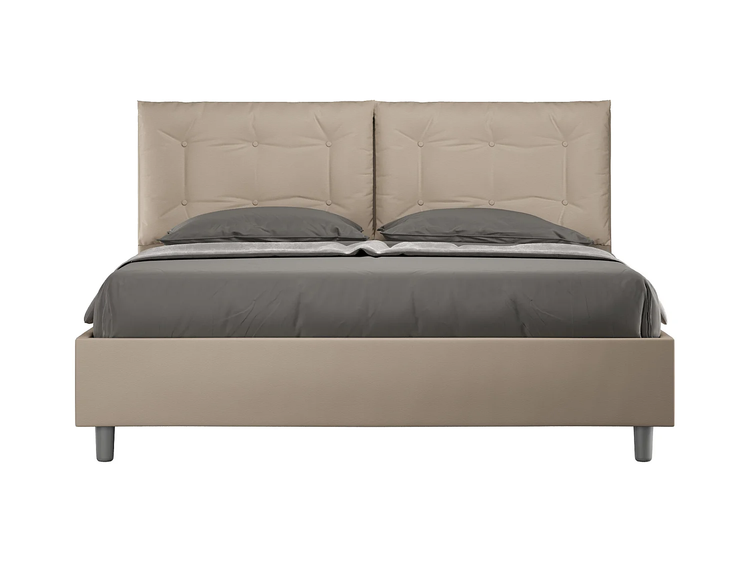 Cama de casal queen size con estrado estofada 160x200 pele sintética tortora Annalisa