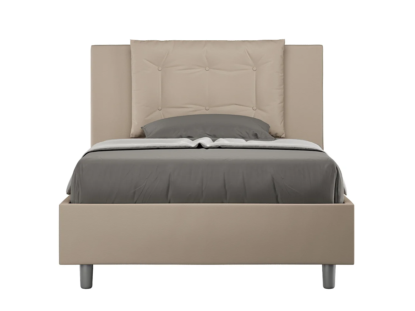 Lit 1 place et demi avec sommier rembourré 120x190 similicuir taupe Annalisa