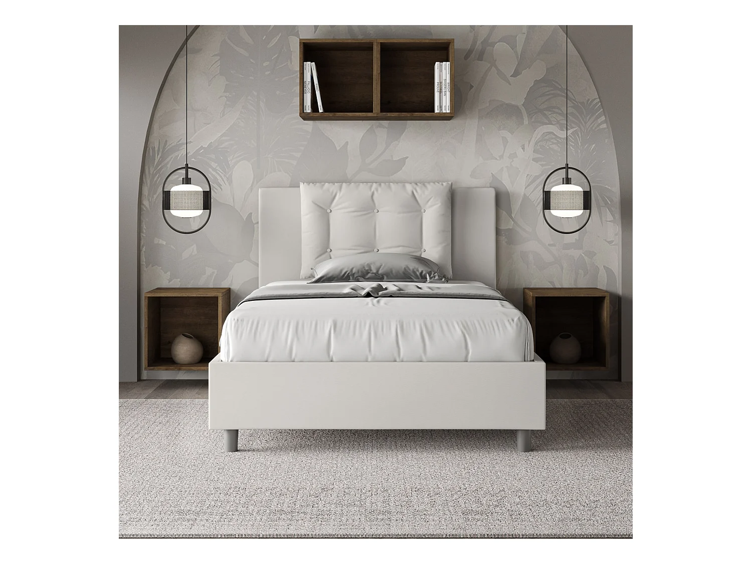 Letto con rete imbottito 120x190 similpelle bianco Annalisa