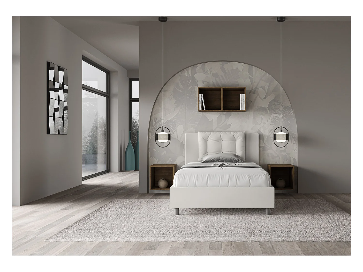 Letto con rete imbottito 120x190 similpelle bianco Annalisa