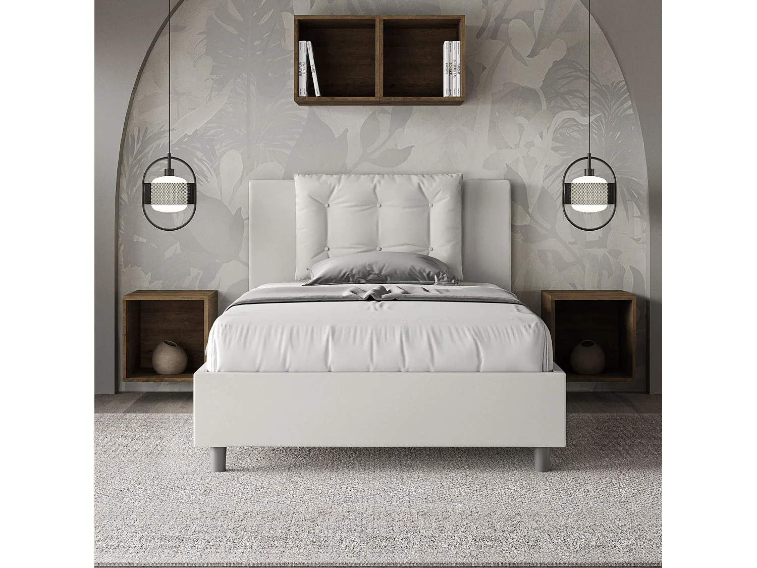 Letto con rete imbottito 120x190 similpelle bianco Annalisa